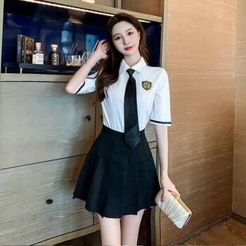 足疗足浴技师工作服女ktv包房公主服百褶衬衣职业jk制服学生装 白色中