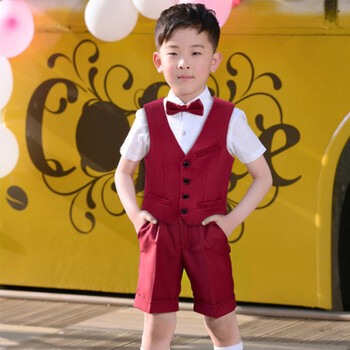 创木森男童主持人服装夏季小男孩钢琴演出服儿童西服套装中大童朗诵