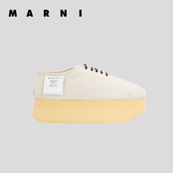 marni 奢侈品女士低帮厚底松糕鞋米白色系带休闲鞋