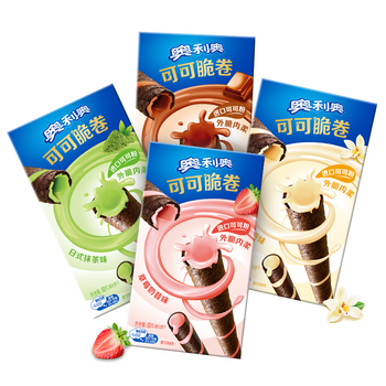 奥利奥（Oreo）可可脆卷  50g*4盒 威化饼干 休闲零食 早餐下午茶 可可脆卷多口味 50g*4盒