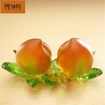 阿伯拉琉璃摆件生日贺寿礼品家居装饰桃子生日礼物水晶工艺礼品福寿双