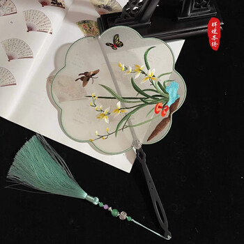 扇子古风圆扇刺绣双面绣绕丝团扇汉服搭配纯手工绣花扇旗袍走秀舞蹈
