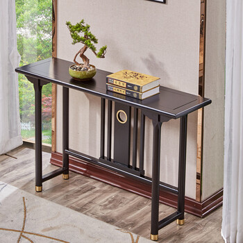 朴晨 新中式实木玄关桌条案走廊端景台禅意玄关柜窄靠墙长条边几供桌