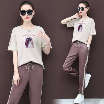 【京东特惠购】时尚休闲套装女2019新款春夏季两件套短袖长裤跑步运动