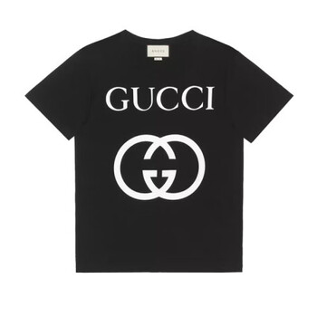 gucci古驰22年春夏新款男士黑色纯棉互扣式双g大造型短袖t恤黑色xs