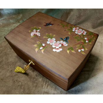 美智祥复古木质首饰盒便捷实木收纳饰品盒古风中国风花卉珠宝盒礼物