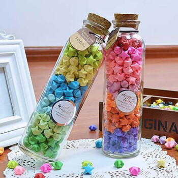 纸条夜光折叠纸diy幸运星许愿星瓶创意五角星荧光折叠纸星星纸瓶子