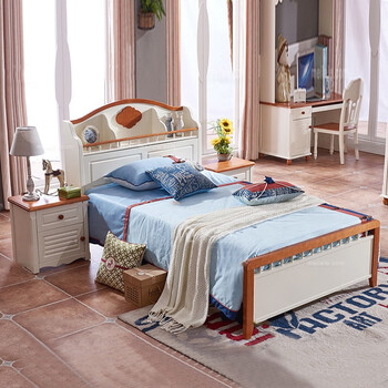 美乐乐家具 地中海风格床 卧室实木脚双人床 1.