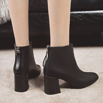 新款鞋瘦瘦靴英伦风百搭高跟网红短靴粗跟春秋冬季短筒靴子女 黑色 35