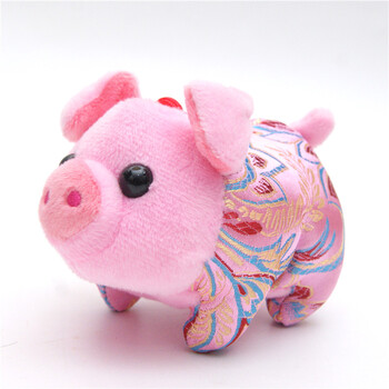 新款公仔小粉猪黏贴挂绳吉祥物 新年年会毛绒玩具装饰品挂件礼品 粉色