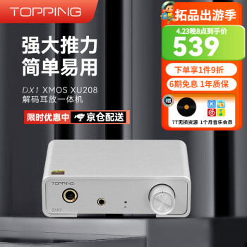 TOPPING拓品DX1解码耳放一体机AK4493S小型台式机硬解DSD256台式解码耳放 银色【京仓配送】