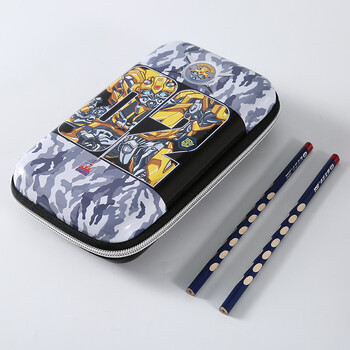 硬壳笔袋大黄蜂多功能大容量铅笔盒男中小学生文具盒 大号迷彩黑 送