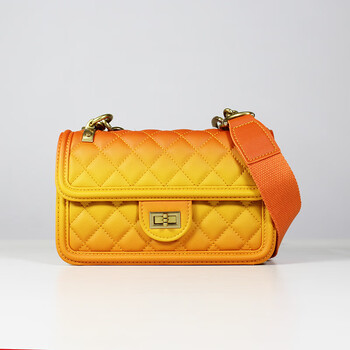 小香风包包 女包新款2019斜挎包 宽肩带真皮时尚菱格链条小方包 橘
