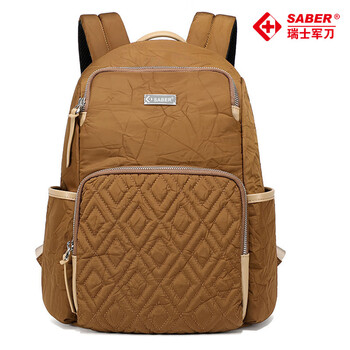SABER瑞士军刀包SA2541轻便通勤双肩包百搭新款防水时尚旅行大容量背包 卡其色