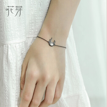 花芽原创设计 黑白双子手链女森系闺蜜s925银韩版简约个性学生清新