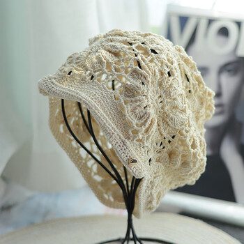法式风情帽~手工钩织~镂空花纹贝雷帽包头帽遮白头发