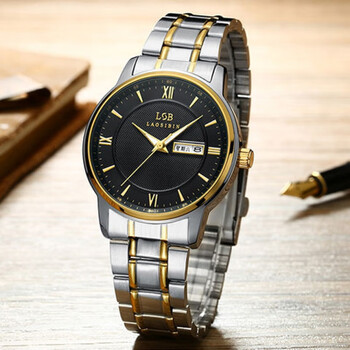 劳斯宾男士夜光防水多功能手表商务手表休闲手腕表石英钢带腕表 流金