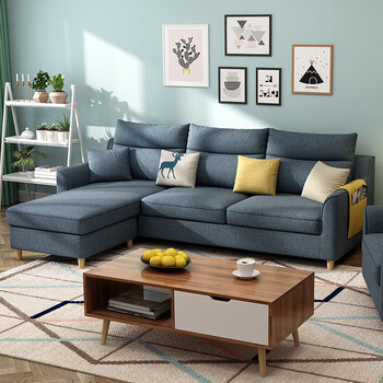 贝特森 沙发 小户型布艺沙发 可拆洗贵妃转角沙发客厅家具 灰蓝色