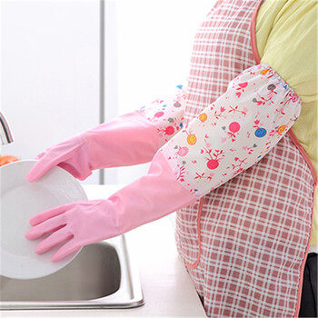 冬季家用洗碗手套 洗衣服橡胶手套 乳胶防水家务手套 加绒款粉色