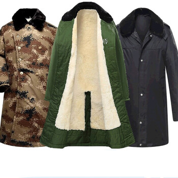 羊皮军大衣羊皮毛一体棉大衣羊毛保暖防寒服加厚棉大衣男冬季 军绿长