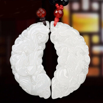 森诗妃艾朵唯和田玉情侣吊坠一对男女款月牙形龙凤配定情玉坠简约刻字