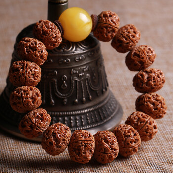 金刚雕刻龙珠手串菩提子佛珠手链男女文玩姜黄皮 龙珠金刚配蜜蜡22mm