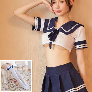 情趣诱惑制服内衣制服短裙情趣水手服睡衣服装火辣透明jk短裙 7962_白