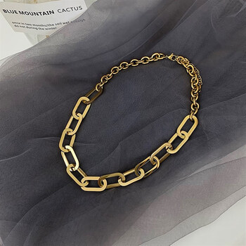 庆饰欧美金属粗链条项链个性夸张百搭锁骨链女简约气质时尚毛衣链金色