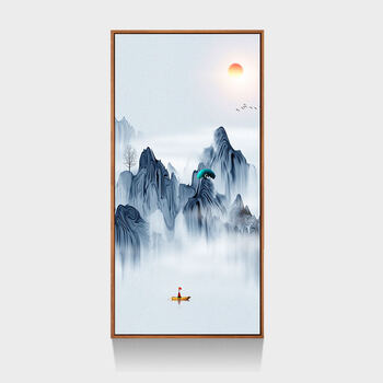 新中式入户玄关装饰画竖版过道禅意画水墨画走廊挂画中国风山水画