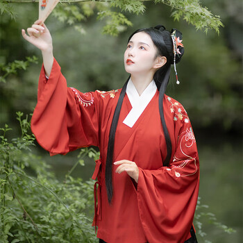 汉服冬季女装全套兰佩蝶汉服女明制汉服女暗纹织金齐腰马面裙 朱红色