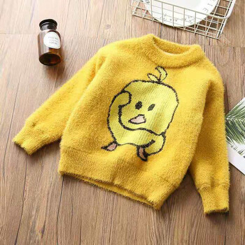 年前特卖大优惠男女童仿毛衣冬新女宝宝毛衣 抖音小黄鸭毛衣 黄色加绒