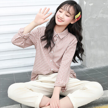 (萌娃)衣箱女大童格子衬衫2019新款春装12-13-15岁女孩女童日系开衫