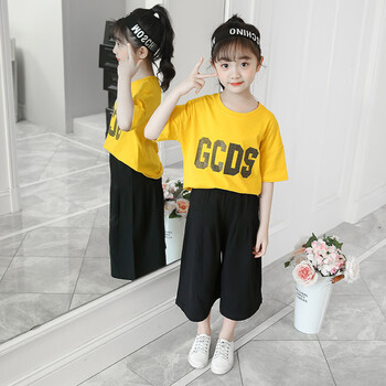 女童夏装阔腿裤套装2019新款七6八10十11-12岁小女孩夏季短袖洋气
