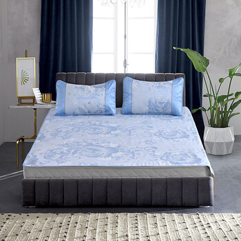 路易卡罗冰丝席三件套 浅蓝色