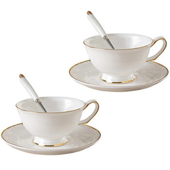 金边陶瓷咖啡杯碟套装欧式 简约低骨瓷下午茶具咖啡杯具 纯白一杯一碟