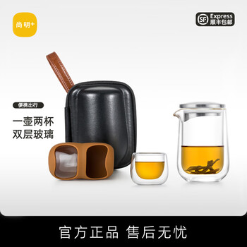 尚明（SAMADOYO） 玻璃快客杯一壶二杯旅行套装简易过滤玻璃泡茶壶户外车载茶具 一壶两杯
