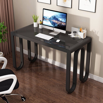 海印天境 u型电脑桌家用台式笔记本办公写字桌简约钢化玻璃书桌子 黑
