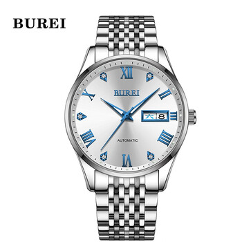 宝梭(burei)官方手表男全自动机械男表商务休闲防水腕表 本色白面