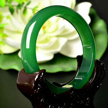 初逅 碧玉手镯新疆和田玉冰种通透菠菜绿女款玉镯子细条带证书 手镯