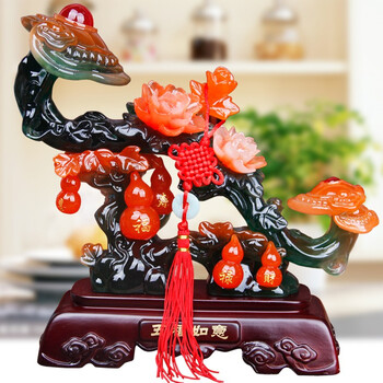 客厅电视柜装饰摆设 工艺品 玉如意 家居装饰品 乔迁新居礼品 红色