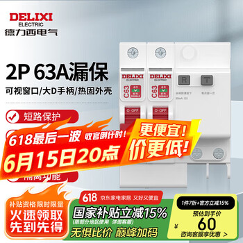 德力西电气空开断路器空气开关漏电保护器DEB9LE 2P 63A