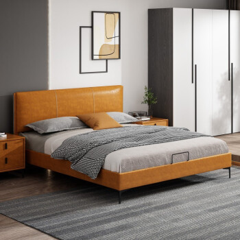 水星 床免洗科技布床现代简约主卧双人软包布床北欧网红ins风布艺床 1.8*2.0米(琥珀黄) 床+床垫