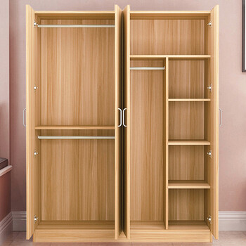 欧宝美四门更衣柜木质衣柜员工宿舍衣柜浅胡桃色