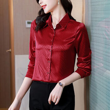 衬衫女设计感桑蚕丝上衣衬衣女春装新款高端大牌酒红色l他遇见100110
