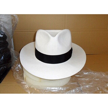 2018新品杰克逊帽上海滩绅士爵士mj羊毛呢大檐帽子男女礼帽 白色 s(54