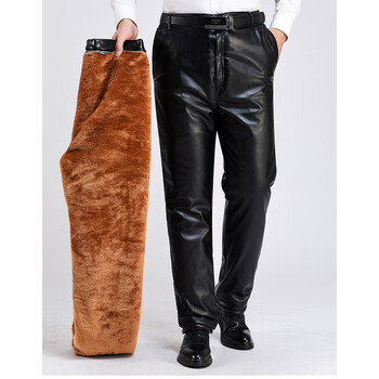 冬季皮裤男式加绒加厚摩托车骑行代驾外卖防风防水保暖宽松肥棉裤黄金