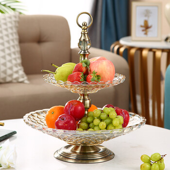 欧式玻璃双层果盘现代创意美式大号水果盘客厅茶几摆件样板房果盆 二