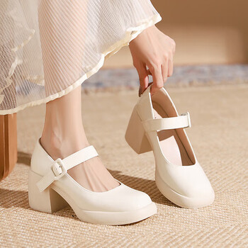 奢侈品牌法式玛丽珍鞋小皮鞋女2025新款漆皮粗高跟单鞋白色白色7cm33