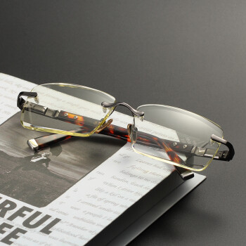 晶工匠天然水晶眼镜石头镜竹叶青400弯托力男士无框水晶石眼镜清凉养眼 灰色镜架