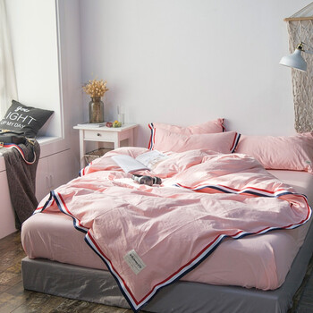 家纺品牌刺绣水洗棉四件套床品北欧风简约床单被套床笠款 麦芽-樱花粉